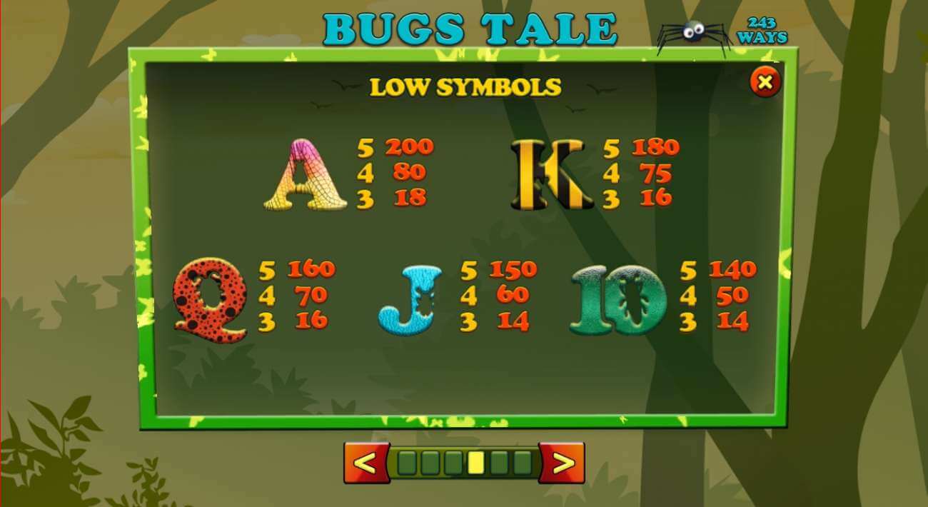 Symboly v herním automat Bugs Tale