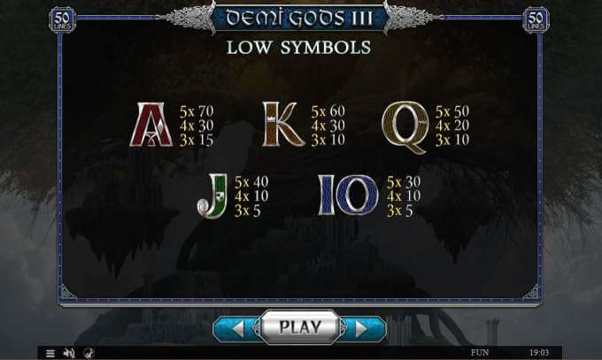 Symboly v herním automat Demi Gods 3