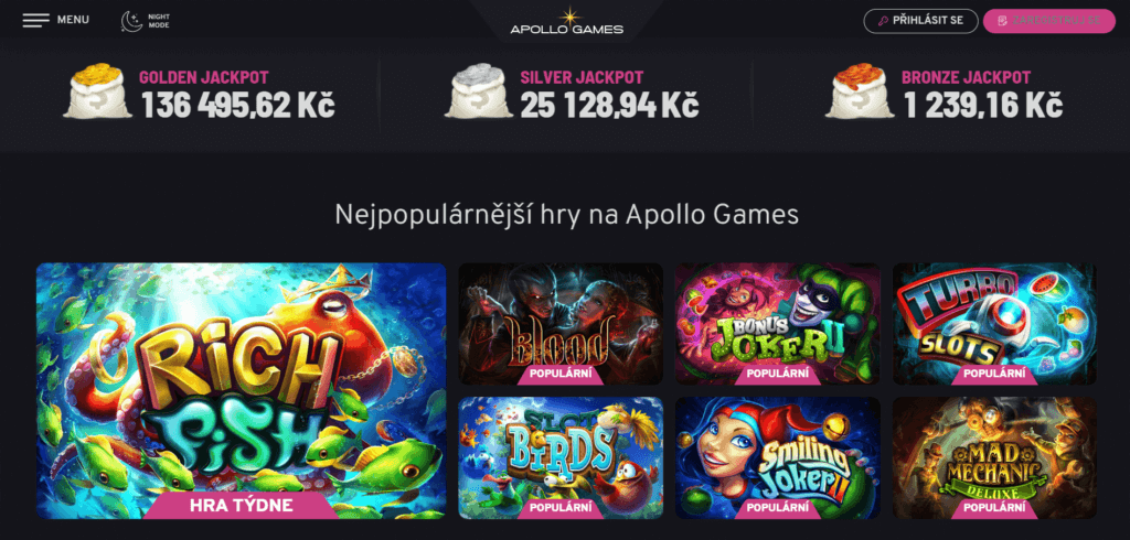 Apollo Games Casino úvodní stránka