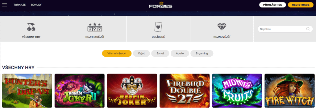 nabídka her ve forbes casinu