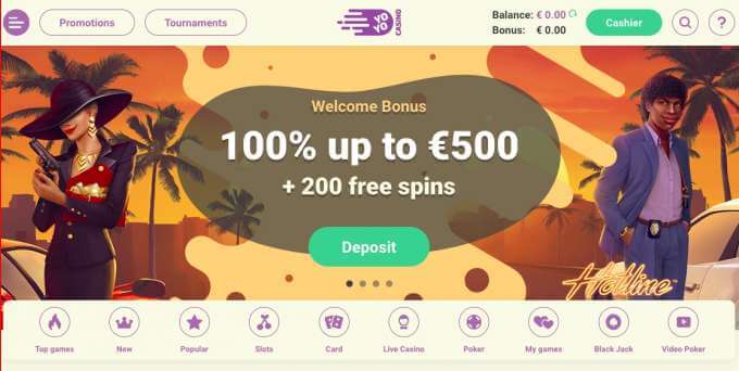 Yoyo casino s uvítacím 100% bonusem do hodnoty až €500 + 200 otočení zdarma