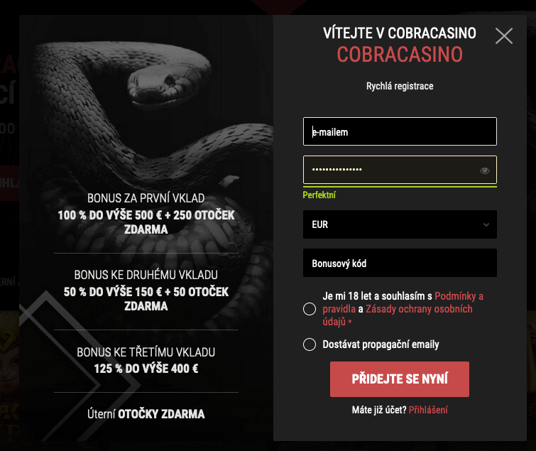 Jak se zaregistrovat ve Cobra casino